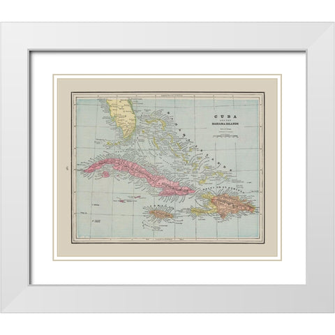 Central America Cuba Bahama Islands - Cram 1892 White Modern Wood Framed Art Print with Double Matting by Cram