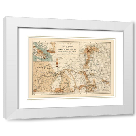 Alberta British Columbia Canada - White 1906 White Modern Wood Framed Art Print with Double Matting by White