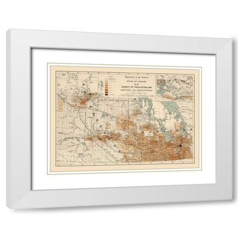 Manitoba Saskatchewan Canada 1901 - White 1906 White Modern Wood Framed Art Print with Double Matting by White