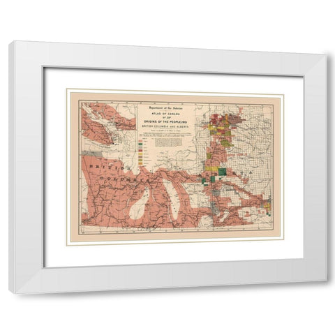 British Columbia Alberta Canada - White 1906 White Modern Wood Framed Art Print with Double Matting by White