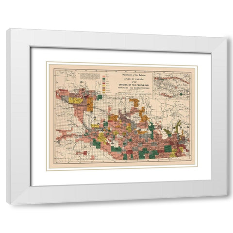 Manitoba Saskatchewan Canada 1901 - White 1906 White Modern Wood Framed Art Print with Double Matting by White