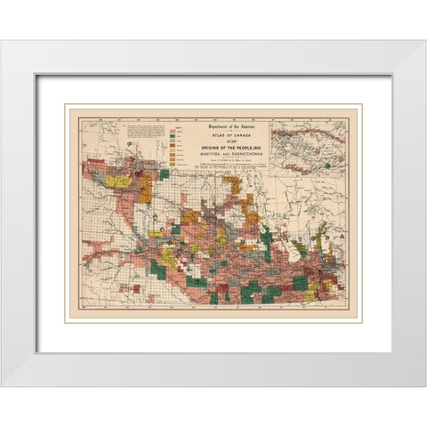 Manitoba Saskatchewan Canada 1901 - White 1906 White Modern Wood Framed Art Print with Double Matting by White