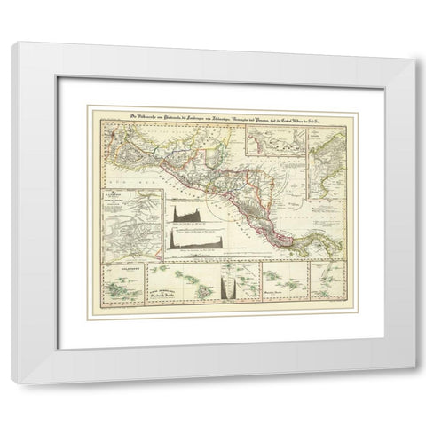 Central America Hawaii - Perthes 1840  White Modern Wood Framed Art Print with Double Matting by Perthes