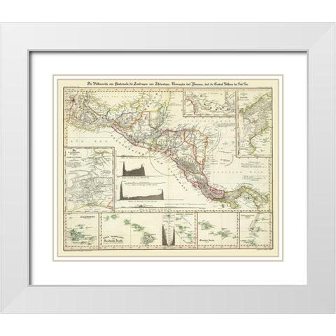 Central America Hawaii - Perthes 1840  White Modern Wood Framed Art Print with Double Matting by Perthes