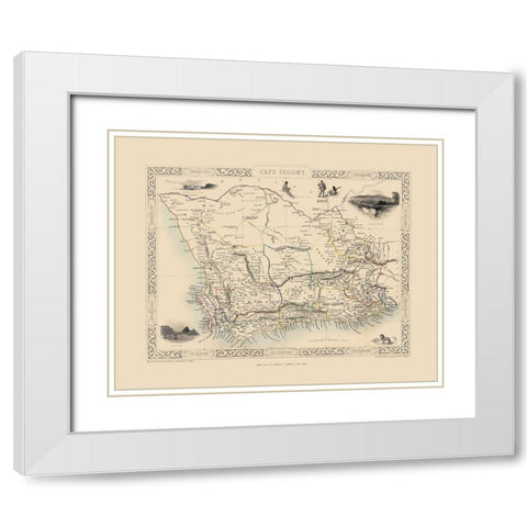 Cape Colony South Africa - Tallis 1851 White Modern Wood Framed Art Print with Double Matting by Tallis