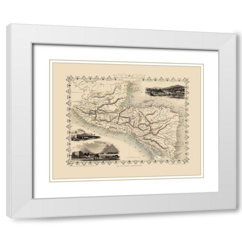 Central America - Tallis 1851 White Modern Wood Framed Art Print with Double Matting by Tallis
