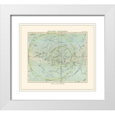 Celestial South Pole - Perthes 1914 White Modern Wood Framed Art Print with Double Matting by Perthes