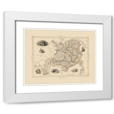 Asia China Burma - Tallis 1851 White Modern Wood Framed Art Print with Double Matting by Tallis