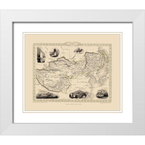 Asia China Tibet Mongolia - Tallis 1851 White Modern Wood Framed Art Print with Double Matting by Tallis