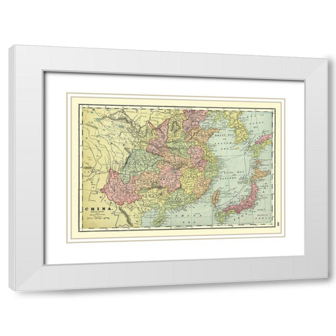 Standard World Atlas China - Cram 1901 White Modern Wood Framed Art Print with Double Matting by Cram