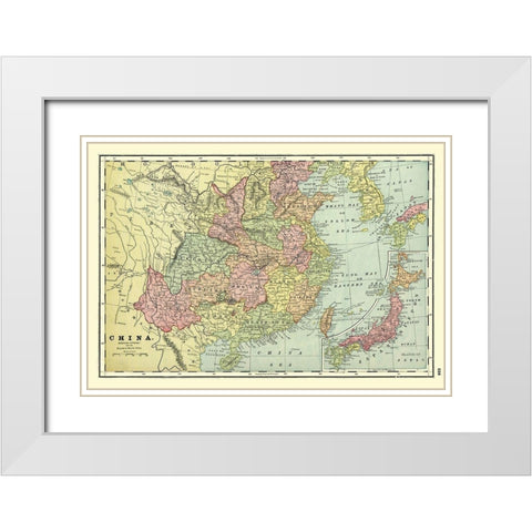 Standard World Atlas China - Cram 1901 White Modern Wood Framed Art Print with Double Matting by Cram