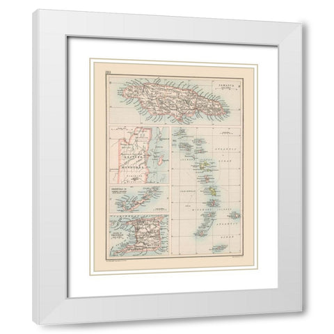 Caribbean Islands - Bartholomew 1892 White Modern Wood Framed Art Print with Double Matting by Bartholomew
