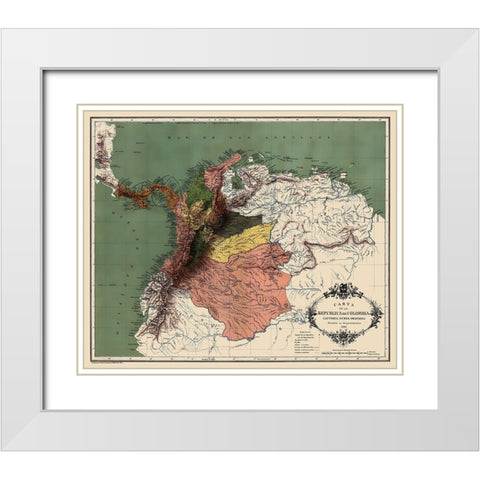 South America Republic of Colombia - Lahure 1886 White Modern Wood Framed Art Print with Double Matting by Lahure