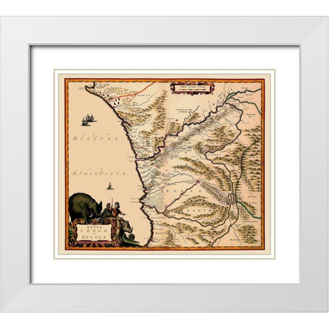 Congo Angola Africa - Blaeu 1662 White Modern Wood Framed Art Print with Double Matting by Blaeu