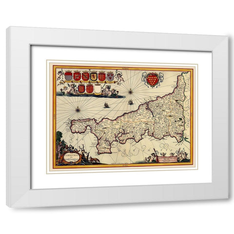 Cornwall County England - Jansson 1646 White Modern Wood Framed Art Print with Double Matting by Jansson