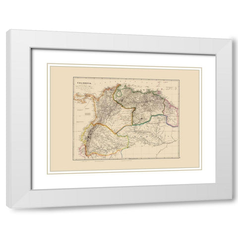 South America Colombia - Arrowsmith 1844 White Modern Wood Framed Art Print with Double Matting by Arrowsmith