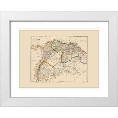 South America Colombia - Arrowsmith 1844 White Modern Wood Framed Art Print with Double Matting by Arrowsmith
