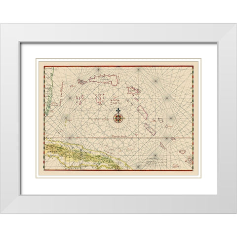 Cuba Bahamas - Vinckeboons 1650 White Modern Wood Framed Art Print with Double Matting by Vinckeboons
