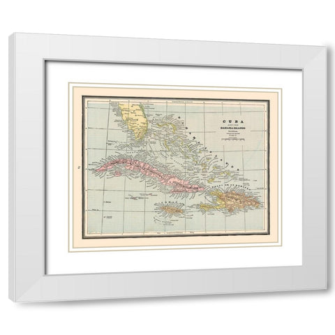 Central America Cuba Bahama Islands - Cram 1888 White Modern Wood Framed Art Print with Double Matting by Cram