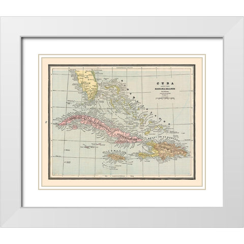 Central America Cuba Bahama Islands - Cram 1888 White Modern Wood Framed Art Print with Double Matting by Cram