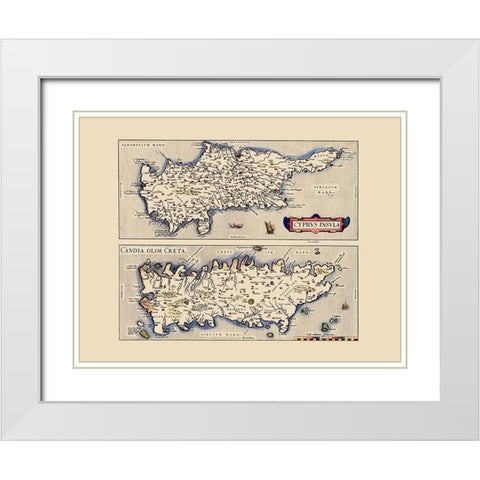 Mediterranean Cyprus Crete - Ortelius 1573 White Modern Wood Framed Art Print with Double Matting by Ortelius