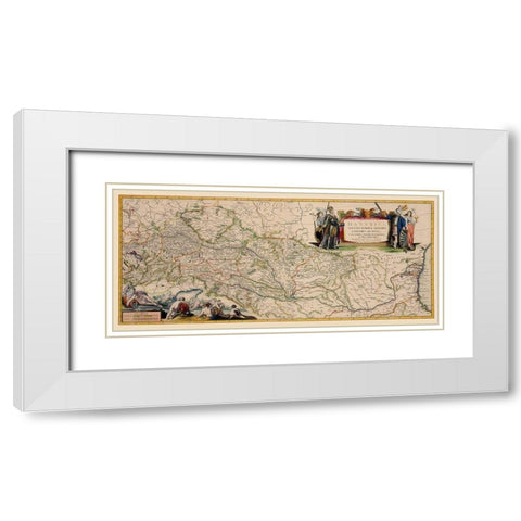 Danube River Course Germany Europe - Blaeu 1681 White Modern Wood Framed Art Print with Double Matting by Blaeu