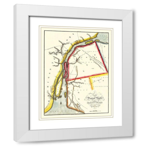 North America Detroit River Adjacent Areas White Modern Wood Framed Art Print with Double Matting by Melish