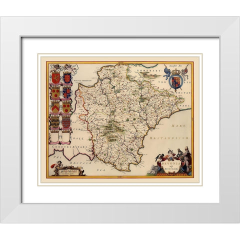 Devon County England - Blaeu 1646 White Modern Wood Framed Art Print with Double Matting by Blaeu