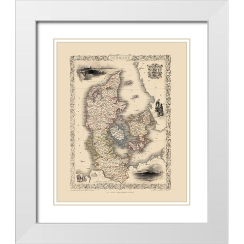 Scandinavia Denmark - Tallis 1851 White Modern Wood Framed Art Print with Double Matting by Tallis