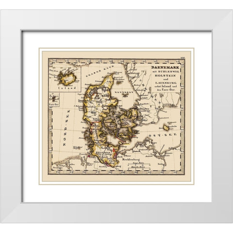 Scandinavia Denmark Iceland - Stieler 1852 White Modern Wood Framed Art Print with Double Matting by Stieler