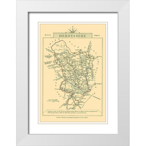 Derbyshire County England - Cary 1792 White Modern Wood Framed Art Print with Double Matting by Cary
