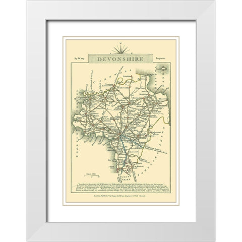 Devonshire County England - Cary 1792 White Modern Wood Framed Art Print with Double Matting by Cary