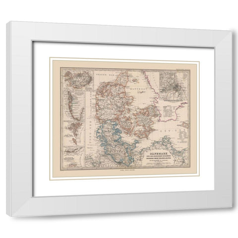 Denmark - Stieler 1885 White Modern Wood Framed Art Print with Double Matting by Stieler