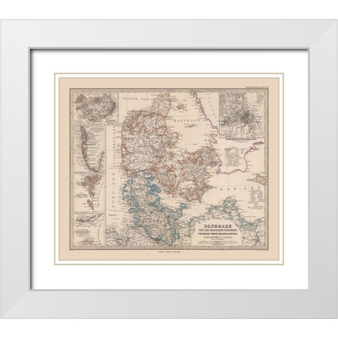Denmark - Stieler 1885 White Modern Wood Framed Art Print with Double Matting by Stieler