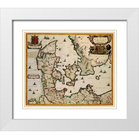 Scandinavia Denmark - Blaeu 1662 White Modern Wood Framed Art Print with Double Matting by Blaeu