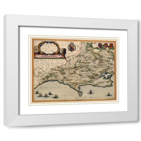 Dorset County England - Blaeu 1646 White Modern Wood Framed Art Print with Double Matting by Blaeu