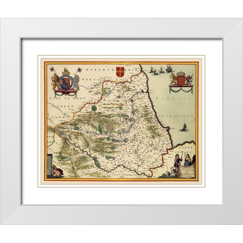Durham England - Blaeu 1645 White Modern Wood Framed Art Print with Double Matting by Blaeu