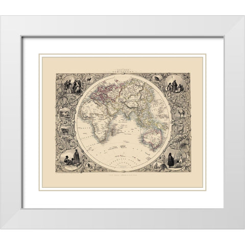 Eastern Hemisphere - Tallis 1851 White Modern Wood Framed Art Print with Double Matting by Tallis
