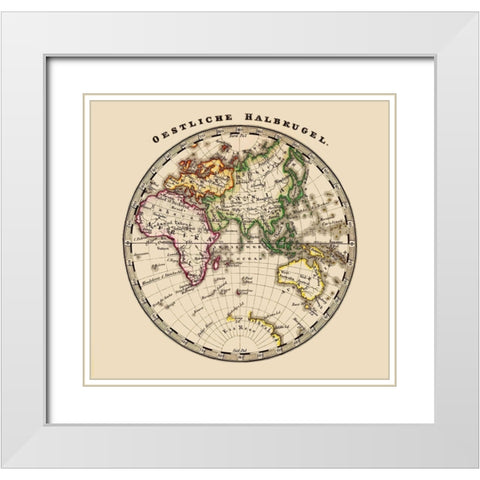 Eastern Hemisphere - Stieler 1852 White Modern Wood Framed Art Print with Double Matting by Stieler