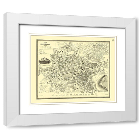 Edinburgh Plan Great Britain - Meyers 1844 White Modern Wood Framed Art Print with Double Matting by Meyers
