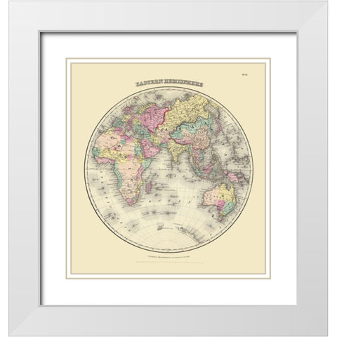 Eastern Hemisphere - Colton 1855 White Modern Wood Framed Art Print with Double Matting by Colton