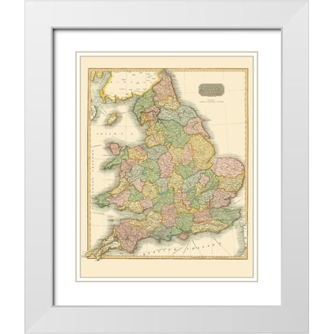 Great Britain England - Thomson 1814 White Modern Wood Framed Art Print with Double Matting by Thomson