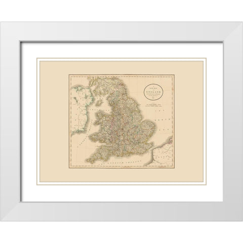 Great Britain England - Cary 1807 White Modern Wood Framed Art Print with Double Matting by Cary