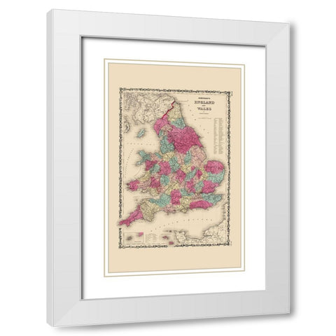 Great Britain England Wales - Johnson 1860 White Modern Wood Framed Art Print with Double Matting by Johnson