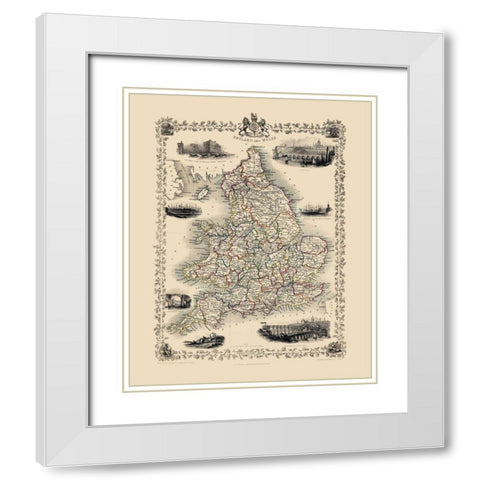 Great Britain England Wales - Tallis 1851 White Modern Wood Framed Art Print with Double Matting by Tallis