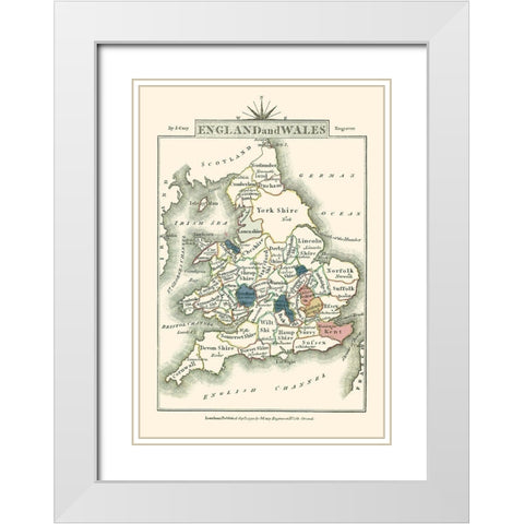 Great Britain England Wales - Cary 1792 White Modern Wood Framed Art Print with Double Matting by Cary