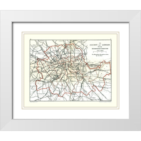 London Metropolitan Borough England - Philip 1904 White Modern Wood Framed Art Print with Double Matting by Philip