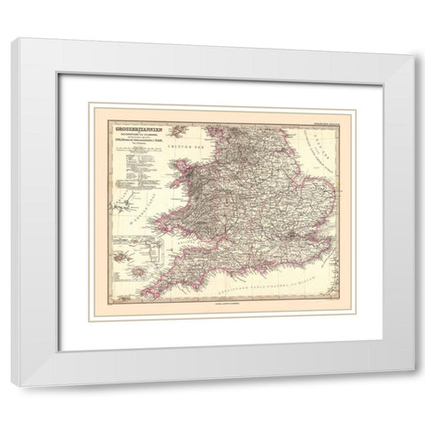 England Wales - Stieler 1885 White Modern Wood Framed Art Print with Double Matting by Stieler