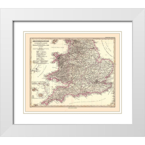 England Wales - Stieler 1885 White Modern Wood Framed Art Print with Double Matting by Stieler