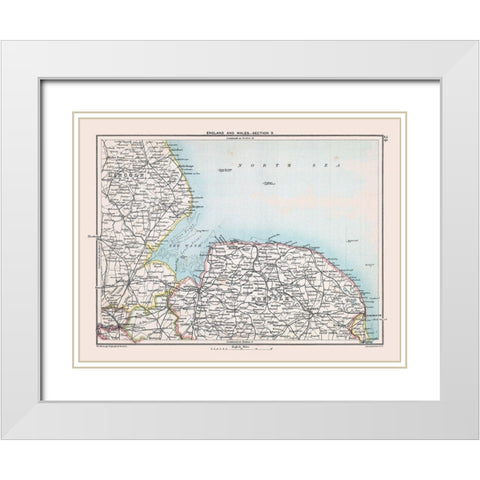 East Central England - Bartholomew 1892 White Modern Wood Framed Art Print with Double Matting by Bartholomew